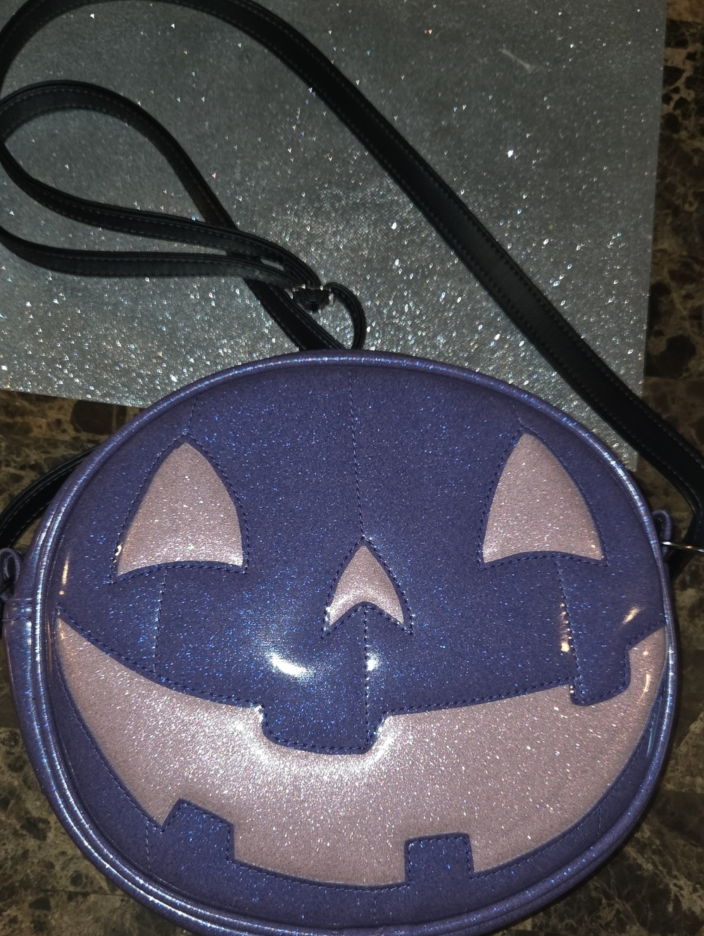 Love Pain and Stitches Purple Glitter Jack-O'-Lantern PUMPKIN Bag